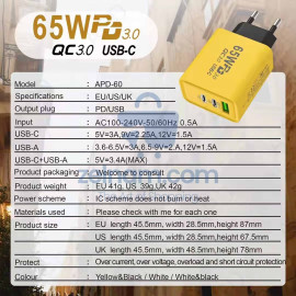 Fast Charger PD65+QC3.0